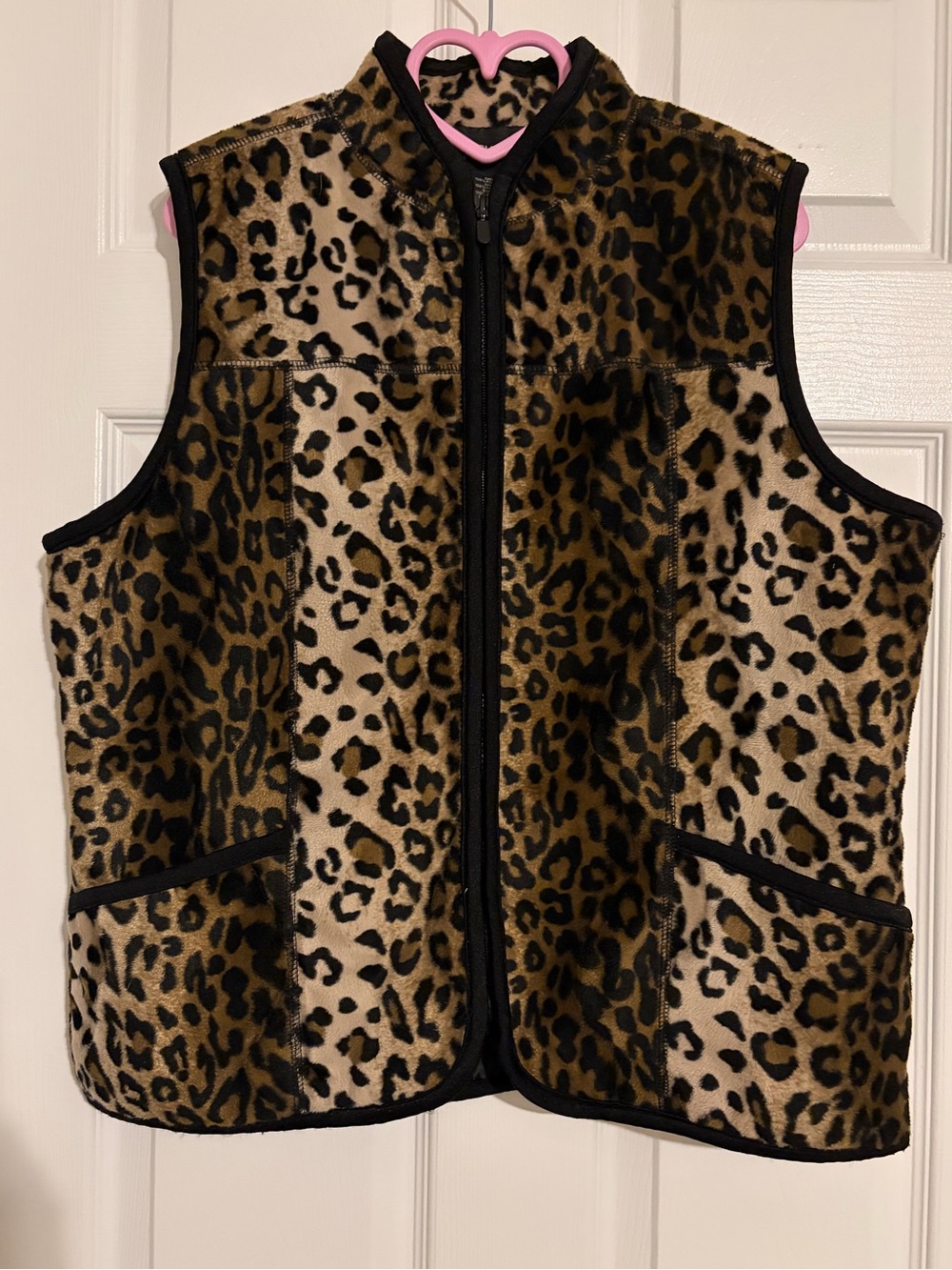 Leopard Print Fleece Vest - Brown/Black